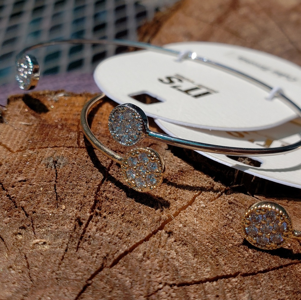 Gold Cubic Zirconia Open Bangle Bracelet